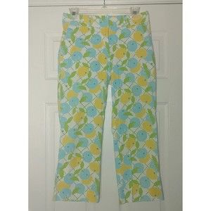 Lilly Pulitzer Lemon Blueberry Capri Pants Size 4 Pockets Stretch Vintage